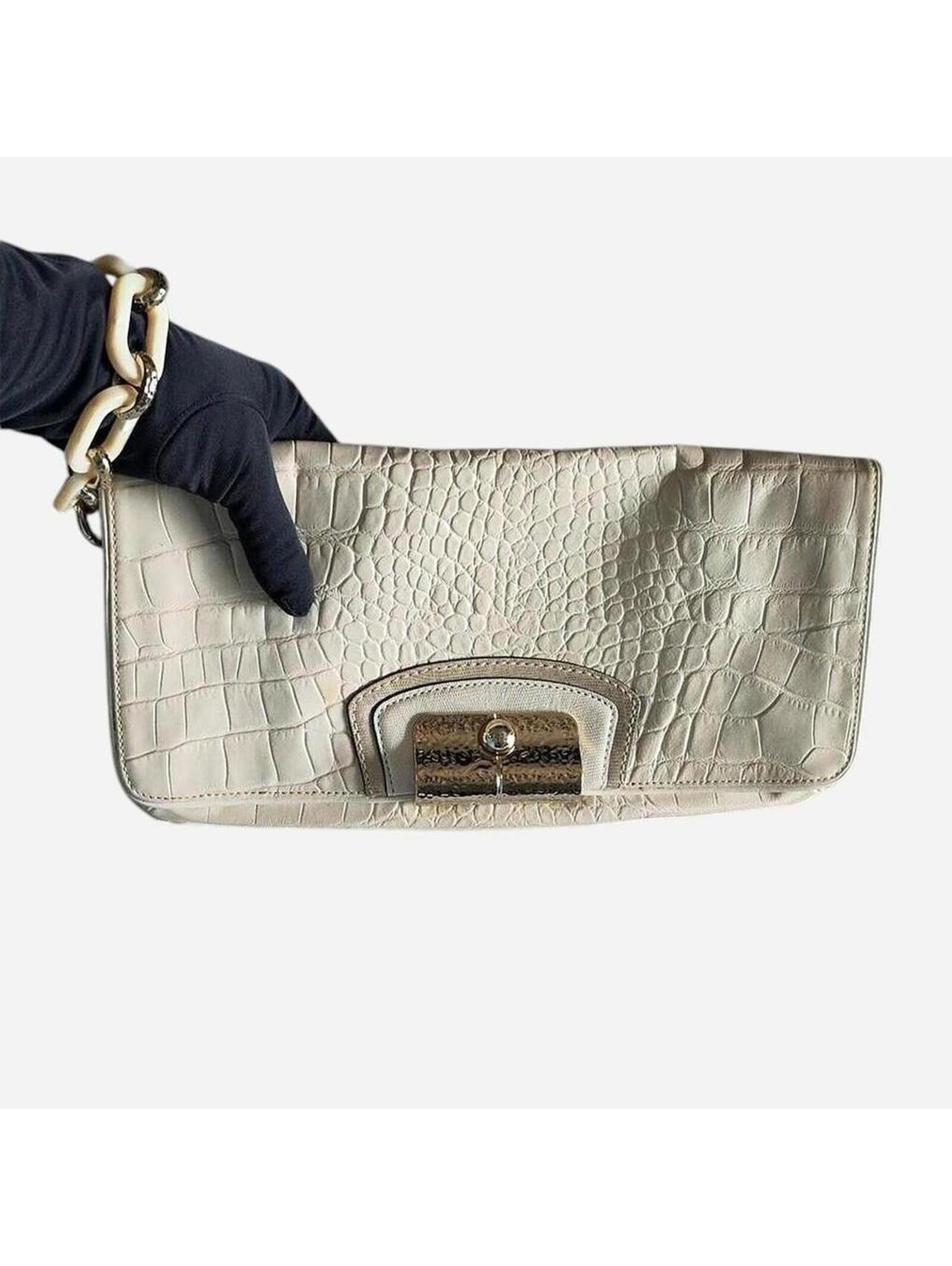 Rare Vintage Coach Cream Croc Print Clutch With Acrylic Chain Strap 2 Hang Tags